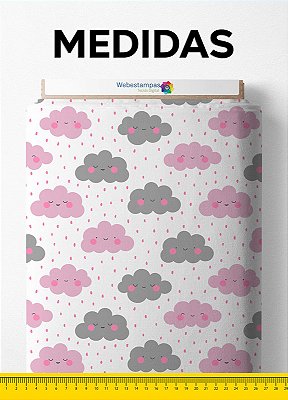 Tecido Micropercal Estampa Digital Nuvens Rosa e Cinza 1,55m de Largura