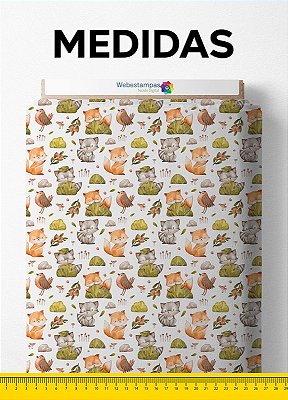 Tecido Micropercal Estampa Digital Aquarela Animais Da Floresta 1,55m de Largura