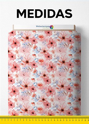 Tecido Micropercal Estampa Digital Flores Aquarela Rosa 1,55m de Largura