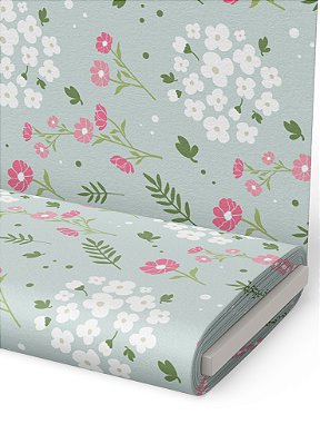Tecido Micropercal Estampa Digital Flores e Ramos Rosa e Verde 1,55m de Largura