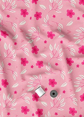 Tecido Micropercal Estampa Digital Flores Pink e Branco 1,55m de Largura