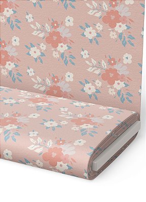 Tecido Micropercal Estampa Digital Flores Rosa e Branco 1,55m de Largura