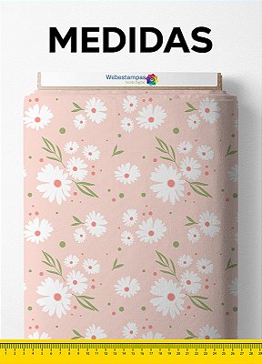 Tecido Micropercal Estampa Digital Margarida Branca e Rosa 1,55m de Largura