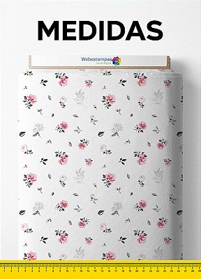 Tecido Micropercal Estampa Digital Mini Rosa Fundo Branco 1,55m de Largura