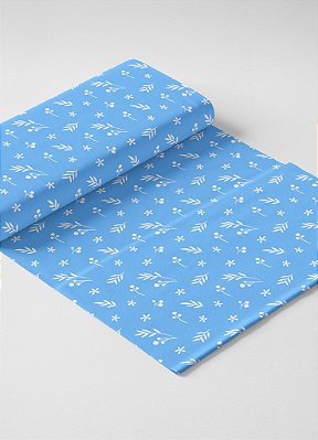 Tecido Micropercal Estampa Digital Raminhos Branco Fundo Azul 1,55m de Largura