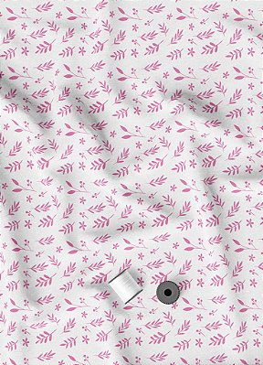 Tecido Micropercal Estampa Digital Raminhos Rosa Fundo Branco 1,55m de Largura