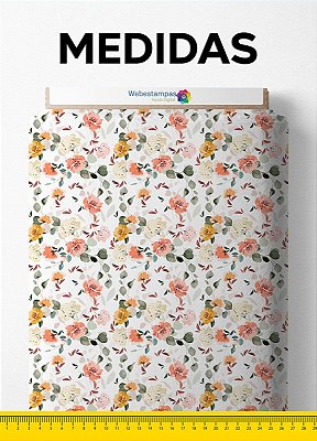 Tecido Micropercal Estampa Digital Rosas Amarelo e Rosa Fundo Branco 1,55m de Largura
