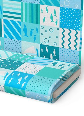Tecido Micropercal Estampa Digital Patchwork Peixinhos 1,55m de Largura