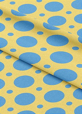 Tecido Micropercal Estampa Digital Bolinha Azul Fundo Amarelo 1,55m de Largura