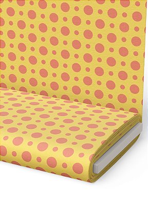 Tecido Micropercal Estampa Digital Bolinhas Rosa Fundo Amarelo 1,55m de Largura