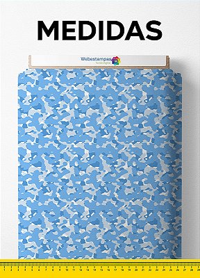 Tecido Micropercal Estampa Digital Camuflado Azul e Branco 1,55m de Largura