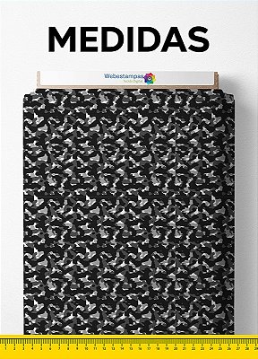 Tecido Micropercal Estampa Digital Camuflagem Pequena Preto e Branco 1,55m de Largura