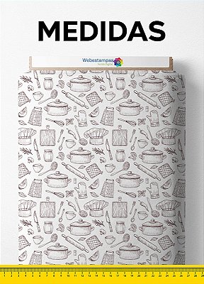 Tecido Micropercal Estampa Digital Cozinha Branco 1,55m de Largura