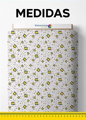 Tecido Micropercal Estampa Digital Coroa Amarela Fundo Branco 1,55m de Largura