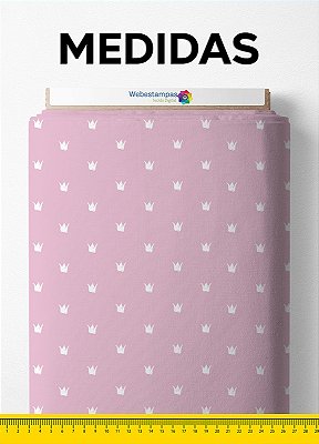 Tecido Micropercal Estampa Digital Mini Coroa Fundo Rosa 1,55m de Largura