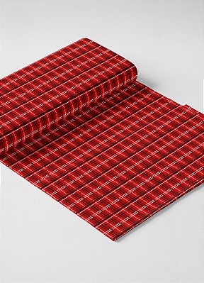 Tecido Micropercal Estampa Digital Xadres Vermelho Linhas Brancas 1,55m de Largura