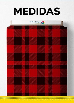Tecido Micropercal Estampa Digital Xadrez Grande Preto e Vermelho 1,55m de Largura