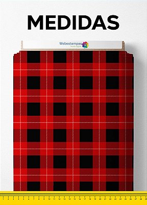Tecido Micropercal Estampa Digital Xadrez Vermelho Quadro Preto 1,55m de Largura