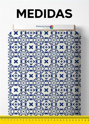 Tecido Micropercal Estampa Digital Arabesco Azul Coimbra 1,55m de Largura