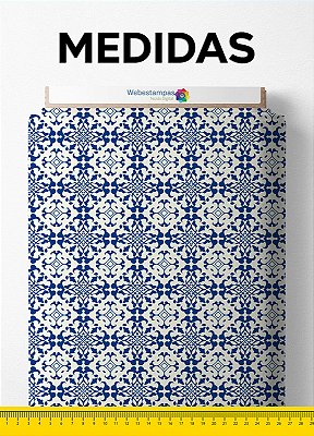 Tecido Micropercal Estampa Digital Arabesco Azul Porto 1,55m de Largura
