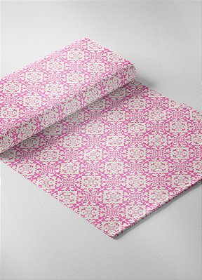 Tecido Micropercal Estampa Digital Arabesco Rosa Quadros 1,55m de Largura