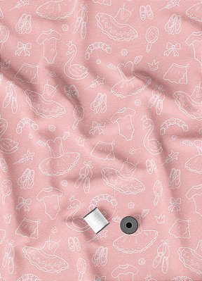 Tecido Micropercal Estampa Digital Balé do Cisne Fundo Rosa 1,55m de Largura