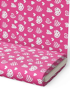 Tecido Micropercal Estampa Digital Coração Branco Fundo Pink 1,55m de Largura