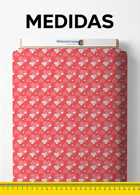 Tecido Micropercal Estampa Digital Coração Vermelho e Pink 1,55m de Largura