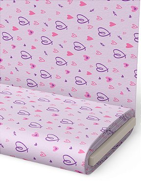 Tecido Micropercal Estampa Digital Corações Fundo Lilás 1,55m de Largura