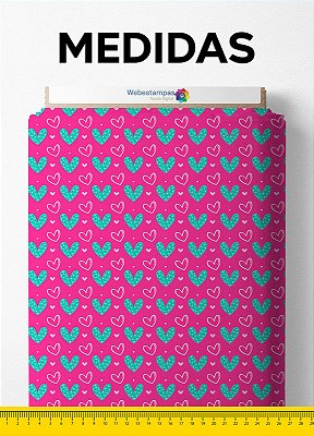 Tecido Micropercal Estampa Digital Corações Fundo Pink 1,55m de Largura