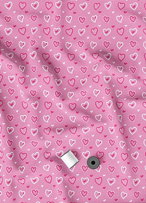 Tecido Micropercal Estampa Digital Corações Rosa e Branco 1,55m de Largura