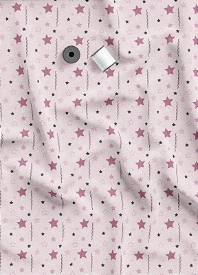 Tecido Micropercal Estampa Digital Estrelas Fundo Rosa 1,55m de Largura