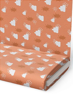 Tecido Micropercal Estampa Digital Nuvens Fundo Laranja 1,55m de Largura