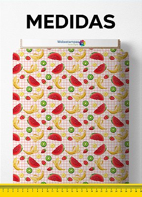 Tecido Micropercal Estampa Digital Frutas Fundo Xadrez 1,55m de Largura