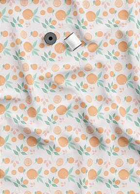 Tecido Micropercal Estampa Digital Laranja Fundo Branco 1,55m de Largura
