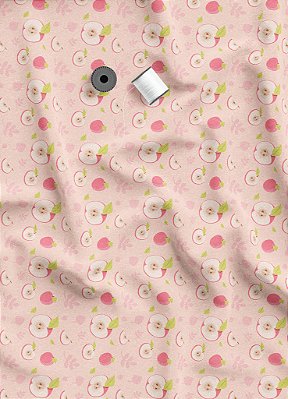 Tecido Micropercal Estampa Digital Maçã Rosa Claro 1,55m de Largura