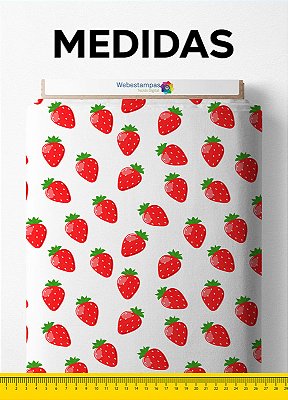 Tecido Micropercal Estampa Digital Morango Fundo Branco 1,55m de Largura