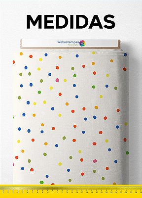 Tecido Micropercal Estampa Digital Bolinhas Coloridas Fundo Branco 1,55m de Largura