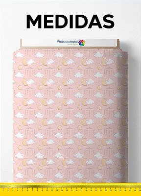 Tecido Micropercal Estampa Digital Mobile e Lua Rosa 1,55m de Largura