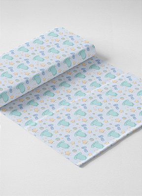 Tecido Micropercal Estampa Digital Roupa de Bebê Azul 1,55m de Largura