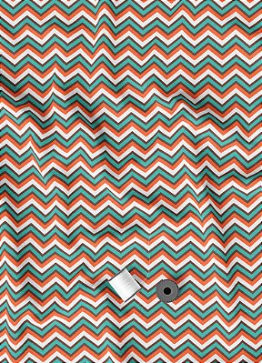 Tecido Micropercal Estampa Digital Chevron Azul Marrom e Laranja 1,55m de Largura