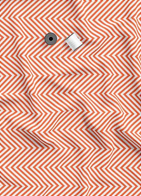 Tecido Micropercal Estampa Digital Chevron Branco e Laranja 1,55m de Largura
