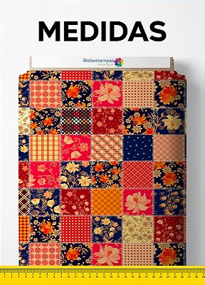 Tecido Micropercal Estampa Digital Retalhos Floral Rosa e Azul 1,55m de Largura