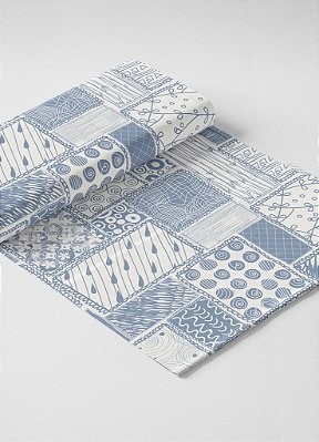 Tecido Micropercal Estampa Digital Retalhos Tons de Azul 1,55m de Largura