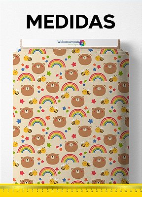 Tecido Micropercal Estampa Digital Urso, Abelhinha e Arco-Íris 1,55m de Largura