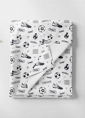 Tecido Micropercal Estampa Digital Futebol Preto Fundo Branco 1,55m de Largura