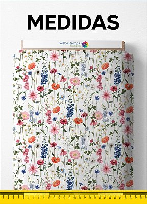 Tecido Micropercal Estampa Digital Ramos e Flores Laranja e Rosa 1,55m de Largura