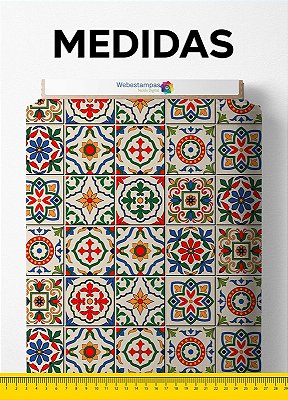 Tecido Micropercal Estampa Digital Arabesco Azulejo Multicores 1,55m de Largura