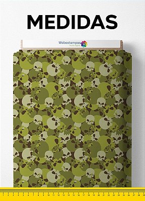 Tecido Micropercal Estampa Digital Caveira Camuflada Verde e Branco 1,55m de Largura