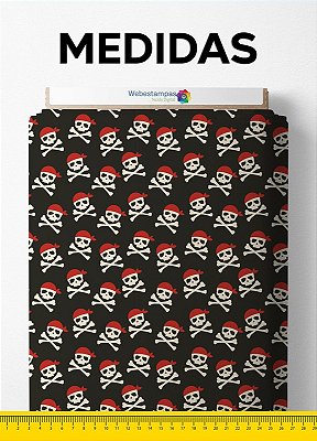 Tecido Micropercal Estampa Digital Caveira Pirata Bandana 1,55m de Largura
